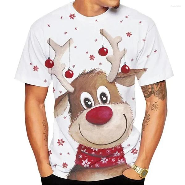 T-shirts pour hommes Chemise d'impression d'élan de Noël pour hommes X'mas Harajuku Streetwear Mode O-Cou à manches courtes Tops Année Cadeau T-shirts surdimensionnés