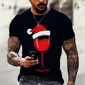 Camisetas para hombres Sombreros de Navidad Camiseta con estampado de copa de vino para hombres Camisetas blancas y negras Regalos de Navidad Tops de manga corta Moda Harajuku Año Nuevo T231219