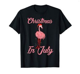 T-shirts pour hommes Noël en juillet Santa Flamingo T-shirt cadeau de Noël d'été-T-shirt pour hommes-Noir