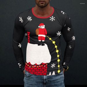 T-shirts hommes Noël hommes T-shirt O-cou à manches longues Pulls Top Santa Claus imprimé couleur noire T-shirts Snowflower Kawaii Vêtements