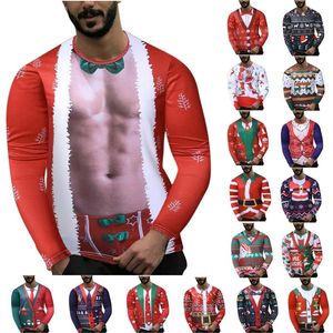 T-shirts pour hommes Noël S-4XL Plus Taille Tops d'impression drôle pour imprimé col rond à manches longues T-shirt Blouse