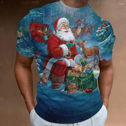T-shirts pour hommes T-shirt de Noël pour hommes 3D Santa Print Top à manches courtes T-shirts de famille surdimensionnés T-shirt de Noël Vêtements unisexe