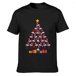 Camisetas de hombre árbol de Navidad flamenco Navidad vacaciones camisa antiarrugas ropa informal de algodón cuello redondo de punto divertido Casual