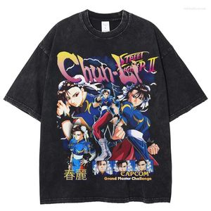 T-shirts masculins Chun Li Street Fighter Unisexe T-shirt lavé Shirt surdimension