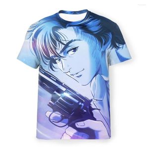 Camisetas para hombre, camiseta de poliéster de Anime de ciudad para hombre, ojos privados, Ryo Saeba, camisa fina básica de ocio, esponjosa de alta calidad