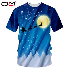 T-shirts pour hommes CJLM thème de noël imprimé en 3D lune fond O cou t-shirt père noël et wapiti mode loisirs chemise pour hommes 6XL