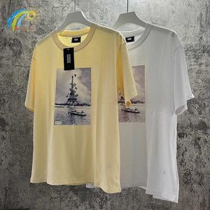 Camisetas para hombre Camiseta clásica con estampado de la Torre Eiffel Kith Camiseta de algodón para hombre y mujer Ropa informal suelta Moda Negro Albaricoque Blanco KITH Manga corta