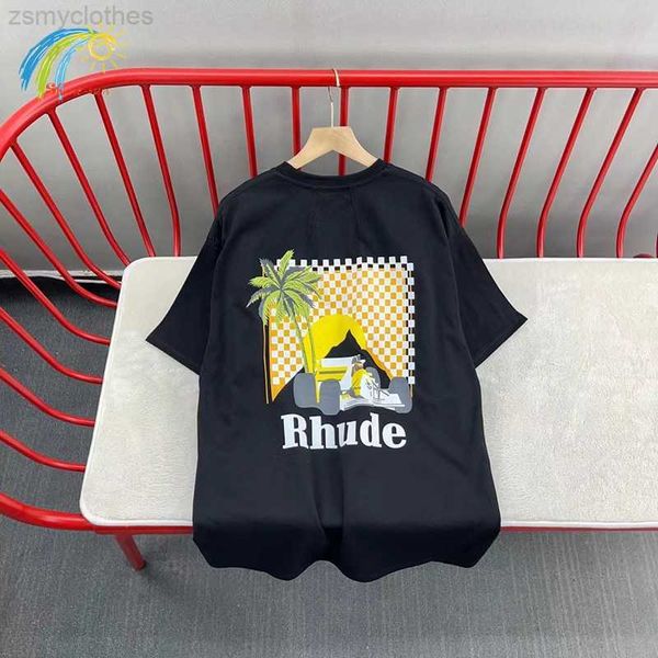 T-shirts pour hommes Classic Moonlight Rhude T-shirts Hommes Femmes 1 1 Patchwork Racing Print Rhude Tee Noir Blanc Manches courtes avec étiquettes