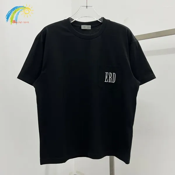 Camisetas para hombre, camiseta ERD con parche de bolsillo de estilo Simple clásico, camiseta de algodón de calidad para hombre y mujer, camiseta de gran tamaño