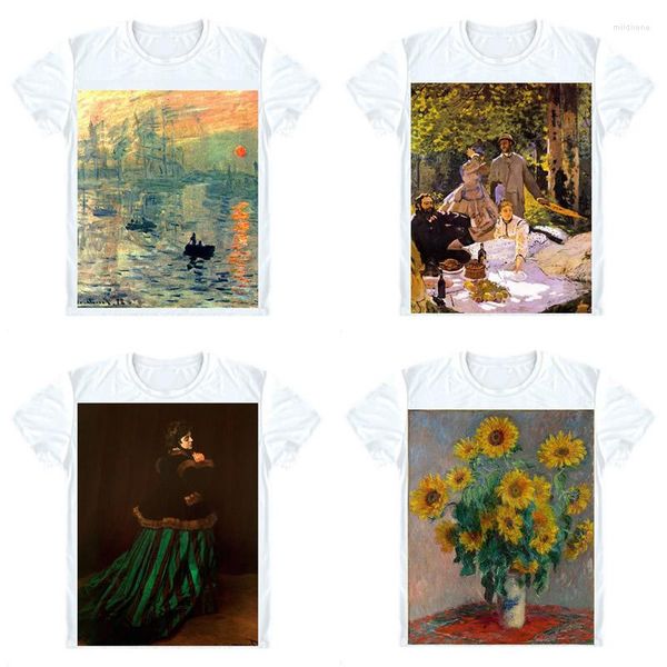 Camisetas para hombre, camisetas de Claude Monet, camiseta de manga corta con impresión de pintura al óleo, ramo de girasoles y nenúfares, Cosplay