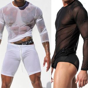 Heren t shirts slimme-mannen sexy unieke transparante t-shirt mannen kijken door T-stukken met lange mouwen onderhirt slanke casual t-shirts