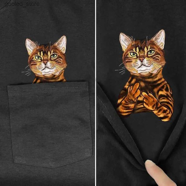 T-shirts hommes CLOOCL T-shirt Mode Été Bengal Cat Pocket T-shirt Impression 3D Hommes et Femmes Chemise Top Fun Coton Noir T-shirt Q240316