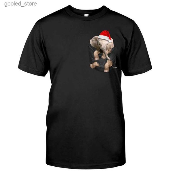 Camisetas para hombres CLOOCL El elefante Camiseta de algodón puro Estampado de bolsillo de Navidad Camisa fresca de manga corta Harajuku Camiseta casual Ropa de calle Top S-7XL Q240316
