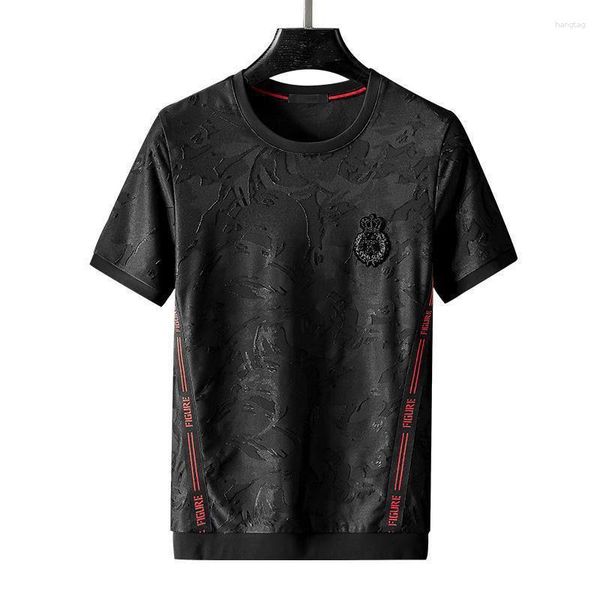 Camisetas para hombres Ropa para hombres Verano Luz de lujo Marca de moda Patrón oscuro Jacquard Camiseta Estilo coreano Tamaño grande Insignia casual impresa