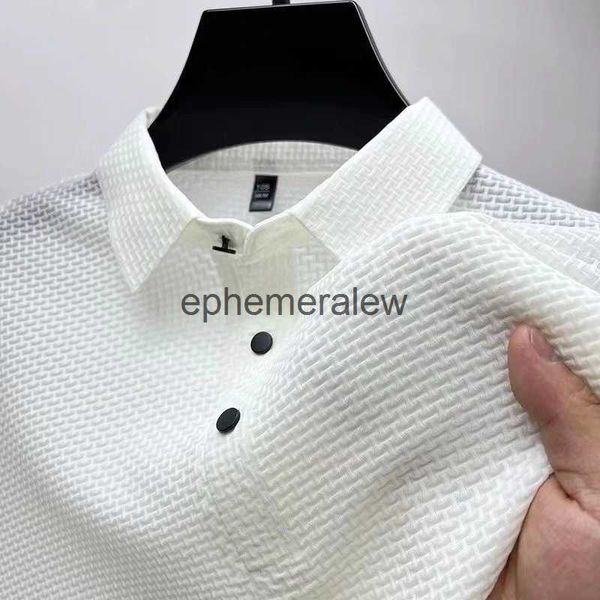 T-shirts hommes vêtements été nouveaux hommes lop-up creux polo à manches courtes glace soie respirant mode affaires solide golf t-shirtephemeralew