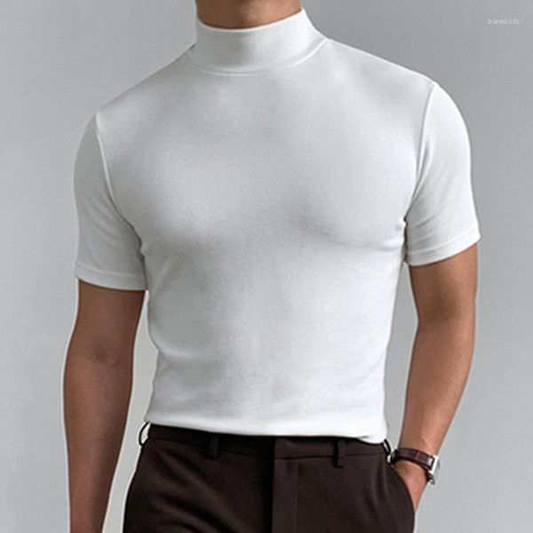 T-shirt à manches courtes et col roulé pour homme, vêtement d'été, couleur unie, à la mode, slim, col roulé, décontracté, surdimensionné, 5XL, 2023