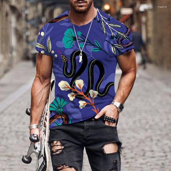 Camisetas para hombre, ropa con patrón de serpiente de dibujos animados, transpirable, de manga corta, camiseta con estampado 3d de verano para hombre, camisetas casuales divertidas para hombre