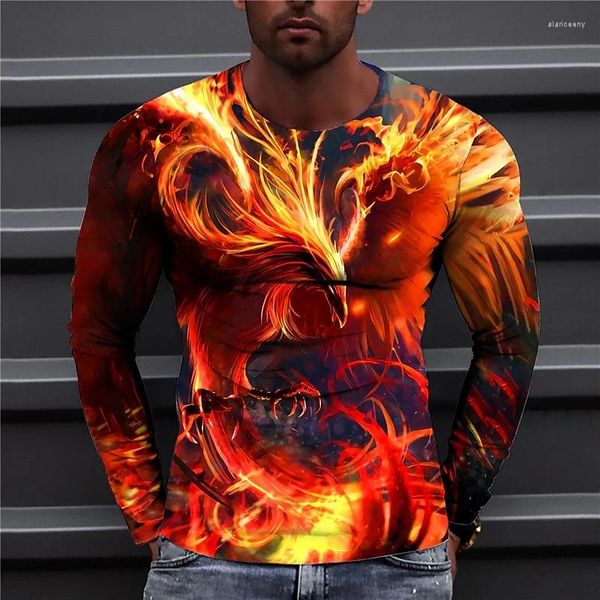 Camisetas para hombre Ropa Camisa Impreso en 3D Phoenix Cuello redondo Manga larga Diseñador Tops interesantes Casual Moda para niños