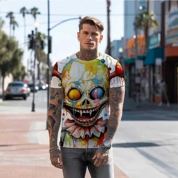 T-shirts masculins Clown Doll 3D T-shirt pour hommes imprimés Nouveau gothique Hip Hop Strt Vêtements Slve Top Fashion Mens Vêtements T240505