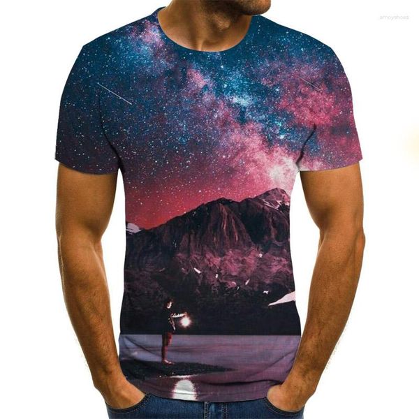 Camisetas para hombre, camiseta con paisaje costero, camisetas informales con gráficos 3D Harajuku, camisa de cuello redondo a la moda de verano, ropa de calle de talla grande