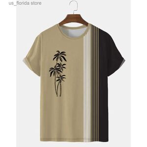 T-shirts pour hommes T-shirt de noix de coco pour hommes T-shirt surdimensionné pour hommes T-shirt rayé Jersey Summer Sweat-shirt élégant Style d'impression hawaïenne Short Slve Ts Y240315