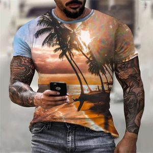 Camisetas para hombre, camiseta con estampado de árbol de coco, camisetas de playa en 3D, ropa informal de calle de manga corta para vacaciones de estilo Tropical