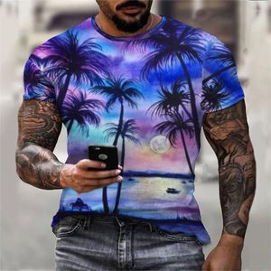 T-shirts pour hommes T-shirt d'arbre de noix de coco Hommes Chemise hawaïenne 3D T-shirt imprimé numérique Floral Tropical Revers Plage Casual Top ample Vêtements