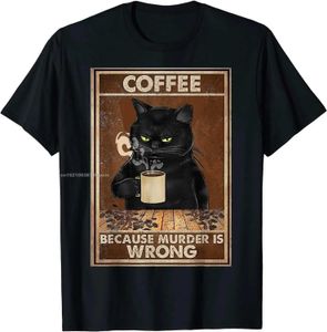 Heren t-shirts kist omdat moord verkeerd is zwarte katten drinkt koffie grappig t-shirt oversized hiphop t-shirt katoen tops ts voor mannen vrije tijd t240425