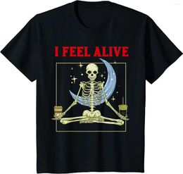Heren t shirts koffie drink skelet yoga meditatie t-shirt
