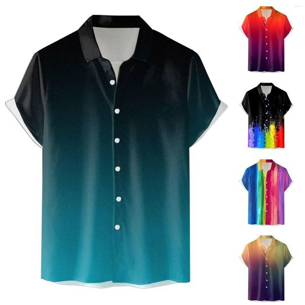 T-shirts pour hommes Colla Shirt Hommes Graphic Mens 3D Digital Printing Pocket Buckle Lapel Short Sleeve Walking Men