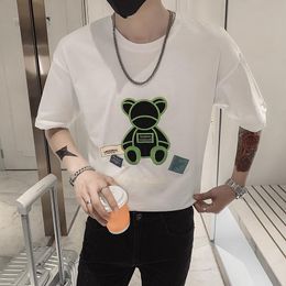 T-shirts pour hommes Couleur Cartoon Bear Chemise de broderie pour hommes 2023 Arrivée Été Vêtements à manches courtes Teen Slim Fit Hip Hop Streetwear