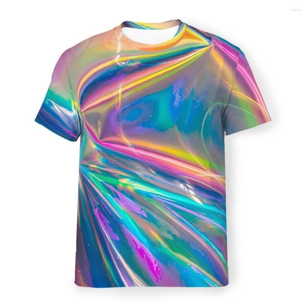 T-shirts pour hommes T-shirts en polyester de couleur Chemise fine à imprimé holographique Tops amusants