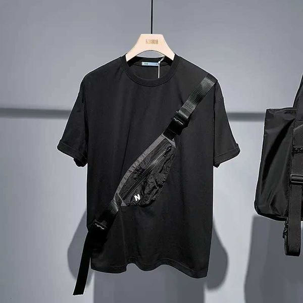 Les t-shirts masculins sont livrés avec un sac de messager y2k couture t-shirt pour hommes rond des vêtements masculins 2023 new harajuku tops décontractés en vrac kpop j240409