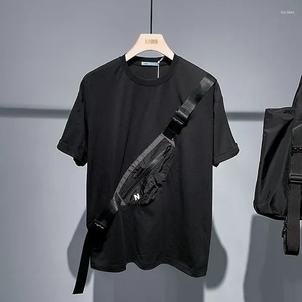 T-shirts pour hommes livrés avec sac de messager Y2K chemise de couture pour hommes vêtements à col rond 2023 Harajuku lâche décontracté hauts t-shirts Kpop