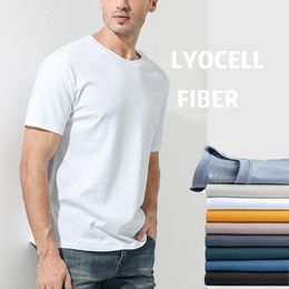 Camisetas para hombre Camiseta cómoda y suave 50,3% Lyocell 49,7% algodón Manga corta para hombre Ajuste clásico Ropa interior antibacteriana sólida con cuello redondo para hombre 230403