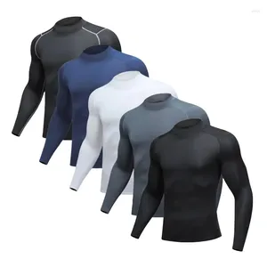 T-shirt à manches longues pour hommes, Compression, Fitness, sport, course, élastique, séchage rapide, col rond, haut de basket-ball, Base