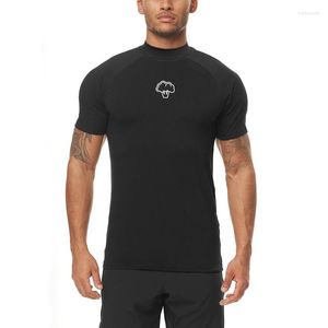 T-shirts pour hommes Chemise de compression Hommes Turtleneck Sports Manches courtes Bodybuilding Fitness Mens Tight Gym Vêtements Muscle Entraînement T-shirt
