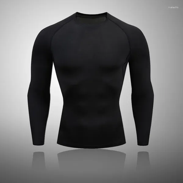 T-shirts pour hommes Chemise de Compression T-Shirt À Manches Longues En Cours D'exécution Fitness Hauts D'entraînement Crème Solaire À Séchage Rapide Vêtements De Sports Perméables