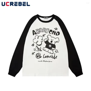 T-shirts pour hommes Contraste Panneaux À Manches Longues Col rond Coton T-shirt Pour Hommes Dessin Animé Impression Lâche T-shirt Hommes Automne Décontracté Streetwear