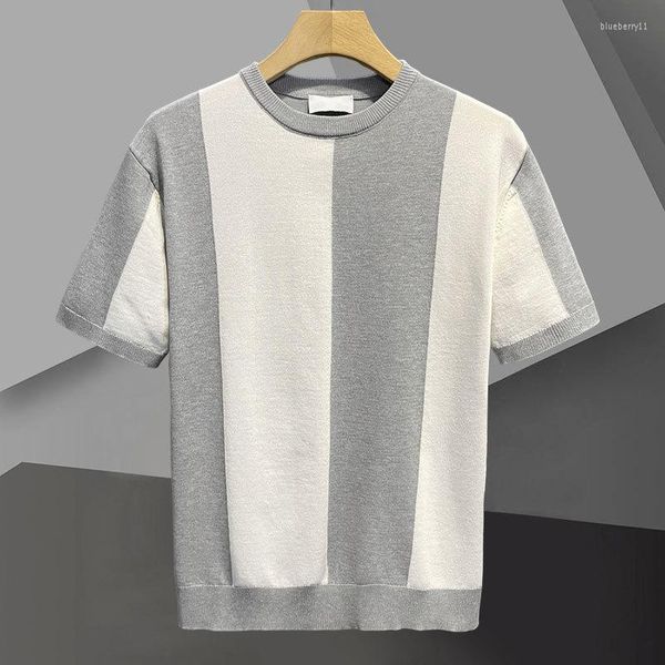 Camisetas de Hombre, Camiseta con costuras en contraste, Camiseta de Manga corta para Hombre, Camiseta transpirable de verano con cuello redondo para oficina y negocios, Camiseta de Manga Corta para Hombre