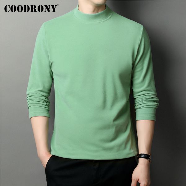 Camisetas para hombres COODRONY Marca Color puro Mock Cuello Suéter Hombres Ropa Otoño Invierno Suave Cálido Dralon Terciopelo Tela Prendas de punto Jersey Hombres Z1100 230225