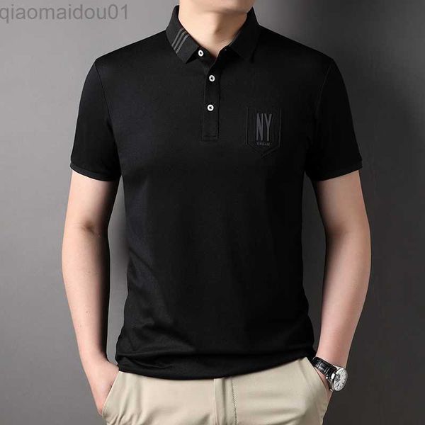 Camisetas de hombre COODRONY Camiseta de manga corta para hombre Camisa polo de bolsillo falso casual de negocios marrón de gama alta Camisa de fondo de algodón de seda de hielo S6039 L230713