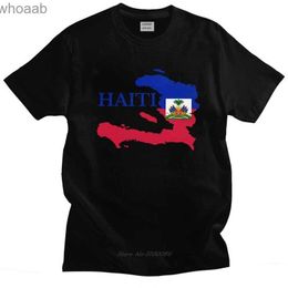 Camisetas para hombres Cool Mens Haití Mapa Bandera Camiseta Mangas cortas Cuello redondo Camiseta de algodón Camisetas de verano Tallas grandes Ropa Casua Moda Camiseta 240130