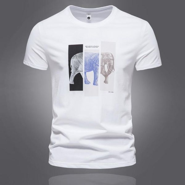 T-shirts pour hommes Cool Silk Slip Coton Haute Qualité 2022 Robe d'été Slim Elephant Imprimer Col rond T-shirt à manches courtes pour hommes