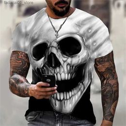 Camisetas para hombres Camiseta de estampado de calavera fresco tendencia para hombres tendencia 3D manga corta estilo de terror personalizado