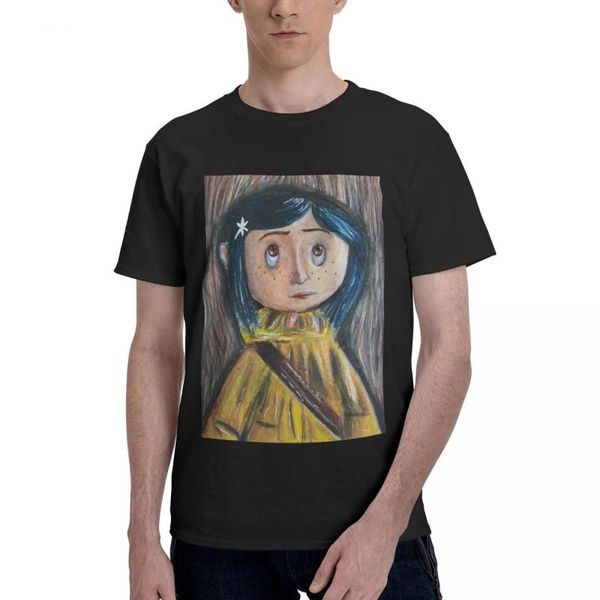 Camisetas para hombre Camiseta Coraline Dibujos embrujados de Halloween Dibujos animados espeluznantes Camiseta pura Estampado de algodón Pareja Camiseta O Cuello Ropa básica RegaloHombres