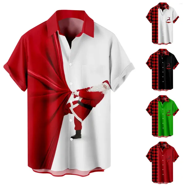 T-shirts pour hommes Chemise en velours côtelé Hommes Casual Manches courtes Automne Hiver Noël 3D Imprimé Mode Top Blouse Pour Long