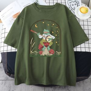 Camisetas para hombre Cottagecore Aesthetic Frog Playing Banjo On Mushroom Cute Vintage Male T Shirt Cotton Oversize Tee Ropa Summer Anime T-Shirts 230403