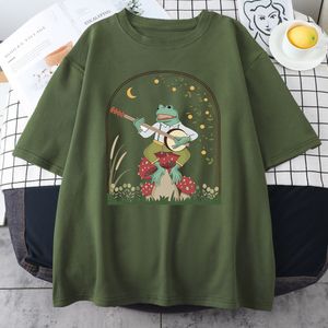 T-shirts pour hommes Cottagecore Esthétique Grenouille Jouant Banjo Sur Champignon Mignon Vintage Mâle T-shirt Coton Oversize Tee Vêtements Été Anime T-shirts 230403