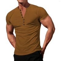 T-shirts masculins coton athlétique court métrage tricot stretch henley shirt workout slim fit sleve thes muscle colo calibre pour hommes